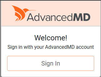 AdvancedMD welcome screen with a Sign In button