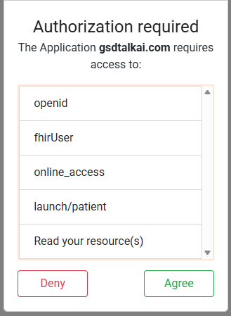 AdvancedMD authorization screen with Deny and Agree buttons